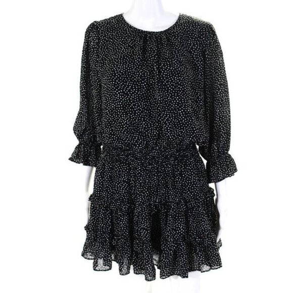 Mustard Seed little black dress Large 3/4 Sleeves Drop Waist ruffles polka dots - Picture 1 of 12